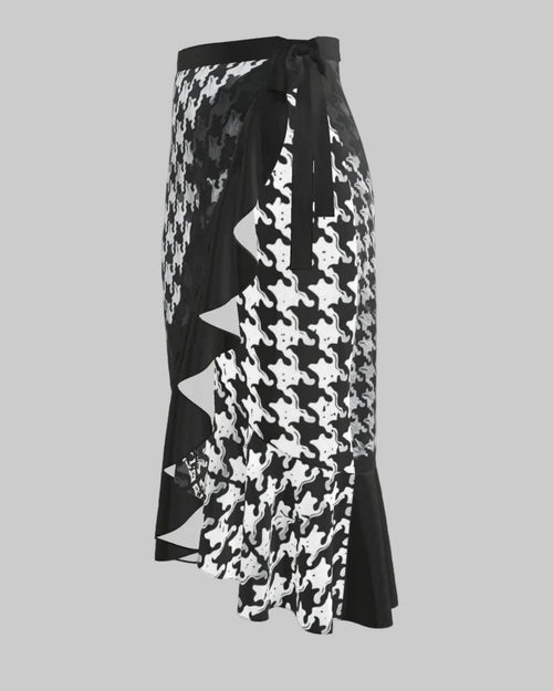 Flounce Skirt Pied-de-coq print