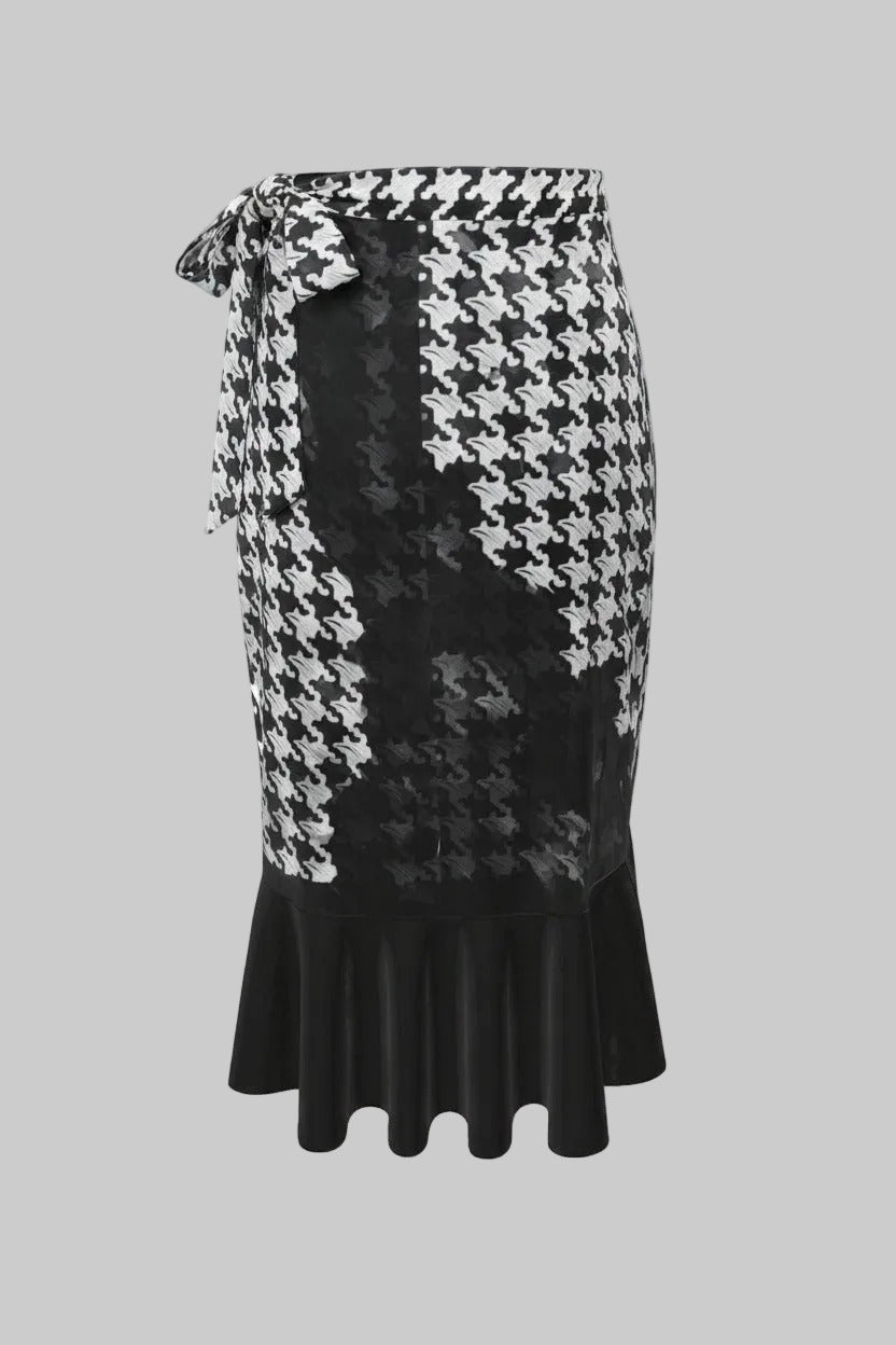 Flounce Skirt Pied-de-coq print