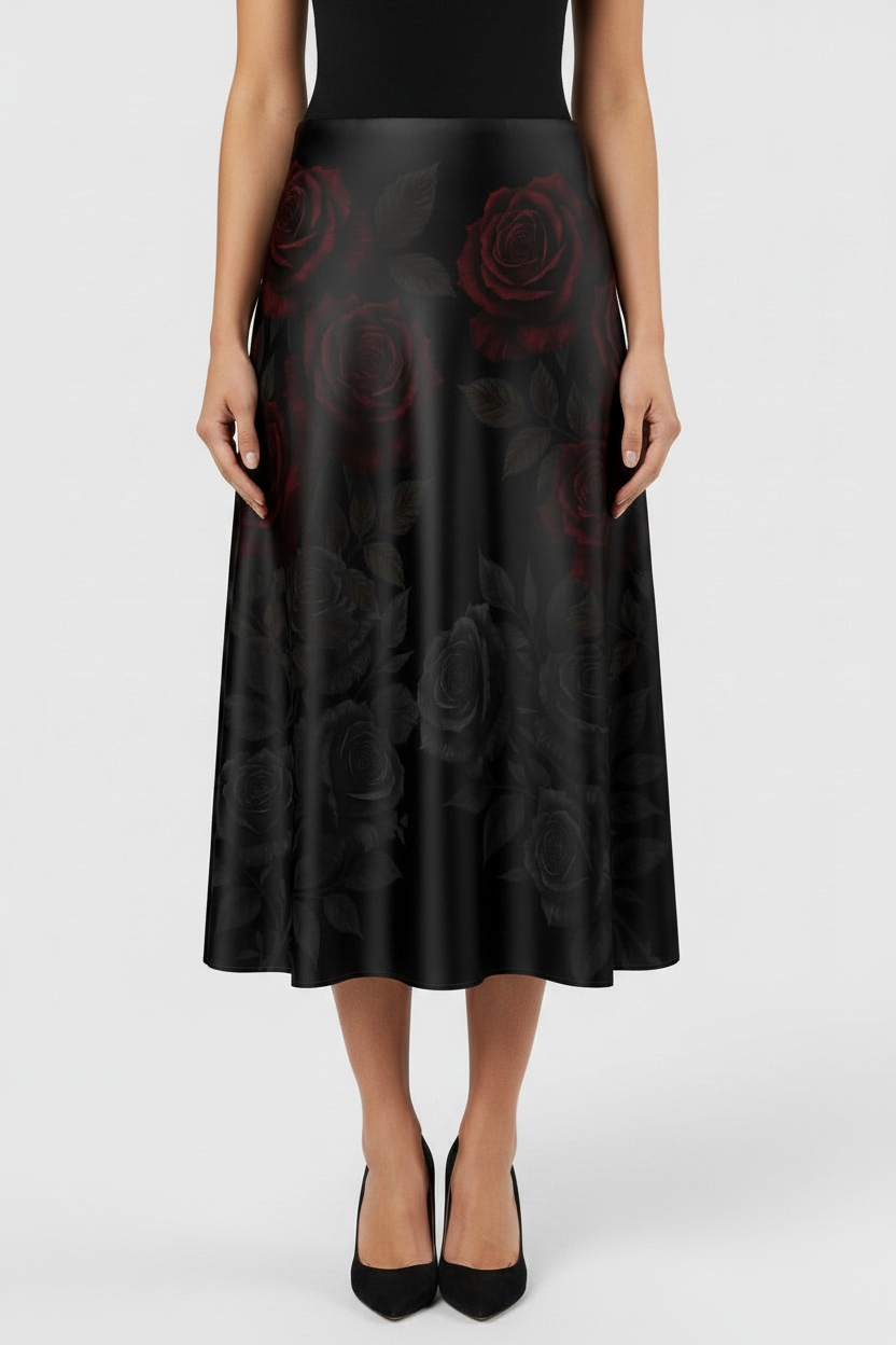 Midi Skirt Red Roses