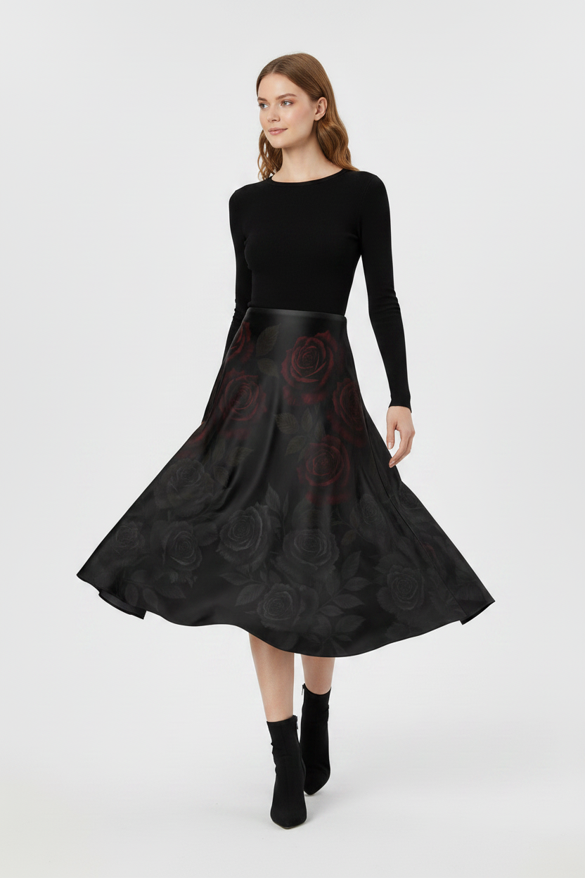 Midi Skirt Red Roses