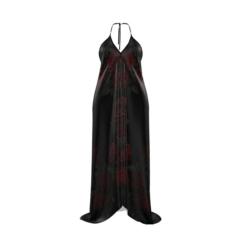 Halterneck backless dress red roses