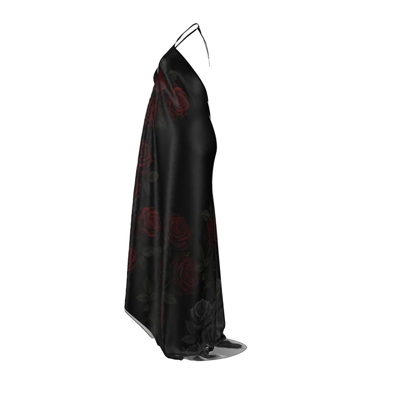 Halterneck backless dress red roses