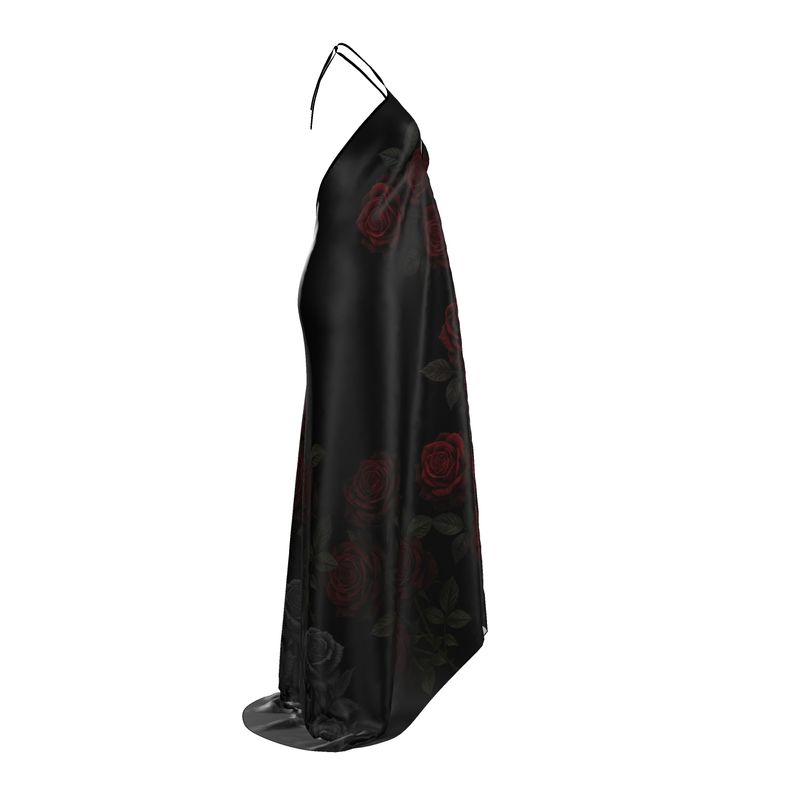 Halterneck backless dress red roses
