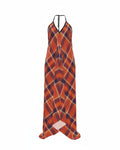 Halterneck Backless Dress Blood Orange Tartan Pattern
