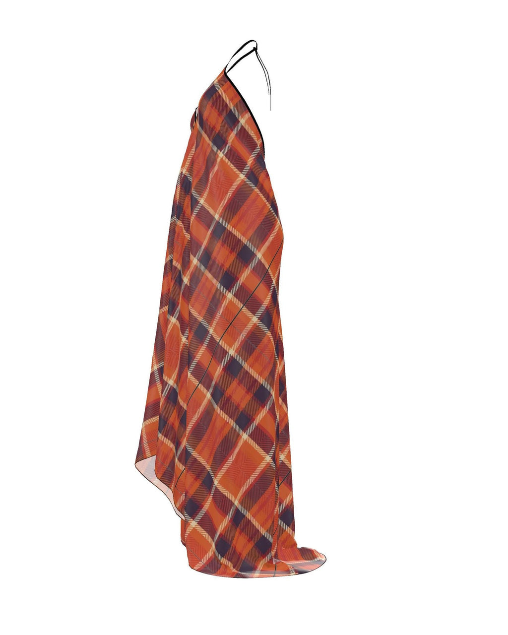 Halterneck Backless Dress Blood Orange Tartan Pattern