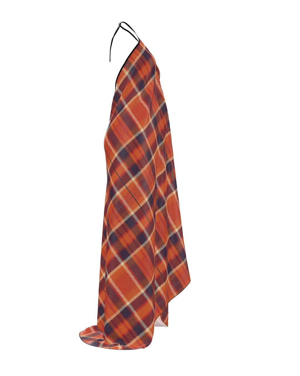 Halterneck Backless Dress Blood Orange Tartan Pattern