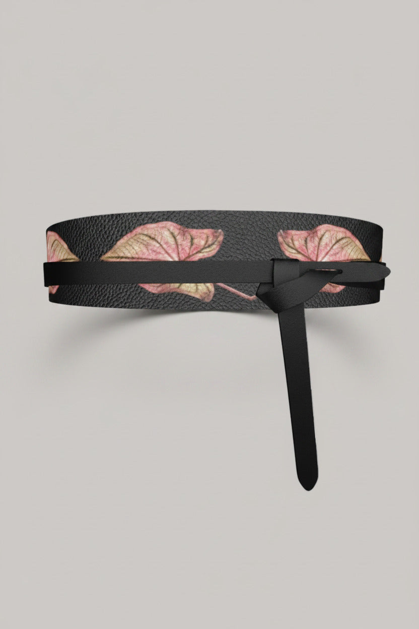 Women’s Leather Wrap Waist Belt Maxi Caladium Thai Beauty Pattern