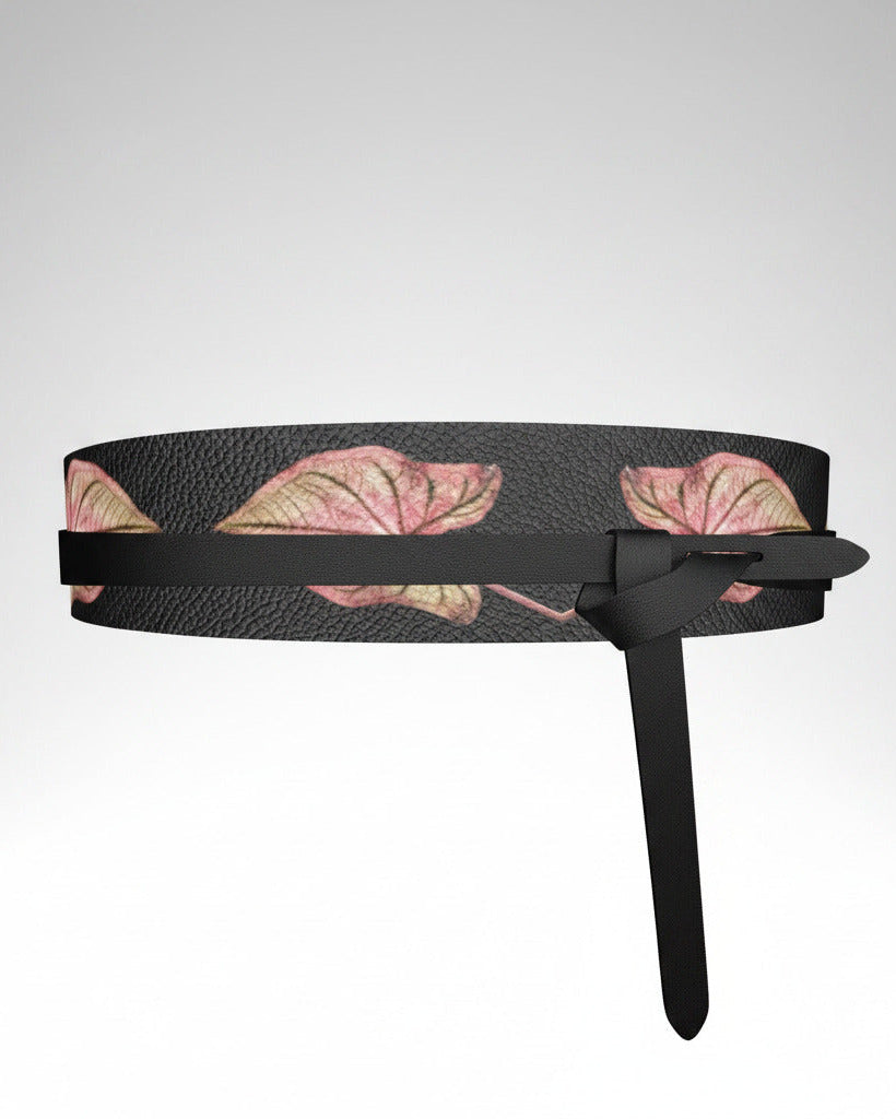 Women’s Leather Wrap Waist Belt Maxi Caladium Thai Beauty Pattern
