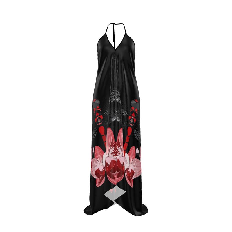 Halterneck Red Dragonfly backless dress