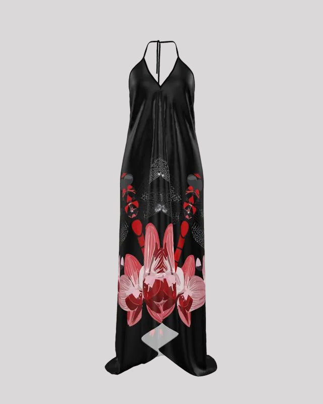 Halterneck Red Dragonfly backless dress