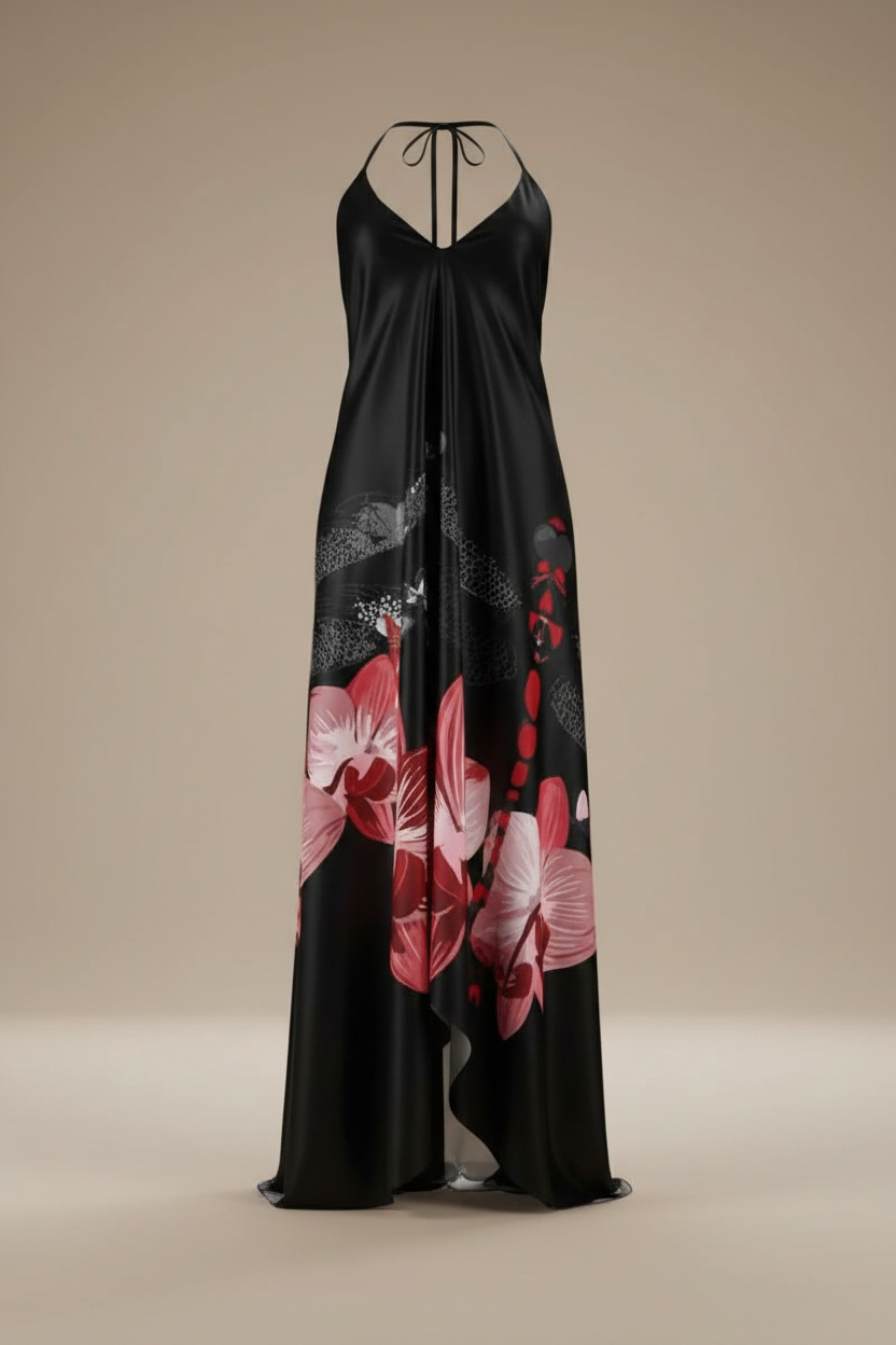 Halterneck Red Dragonfly backless dress