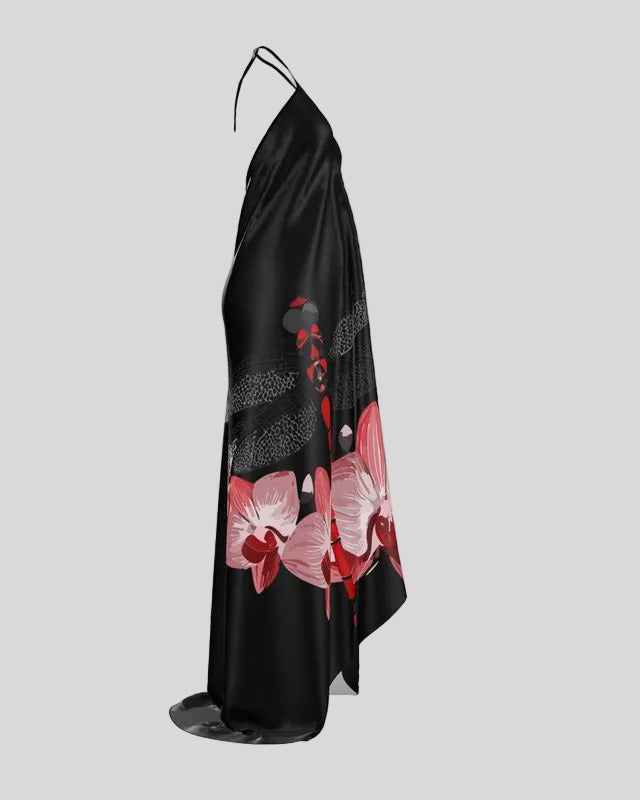 Halterneck Red Dragonfly backless dress