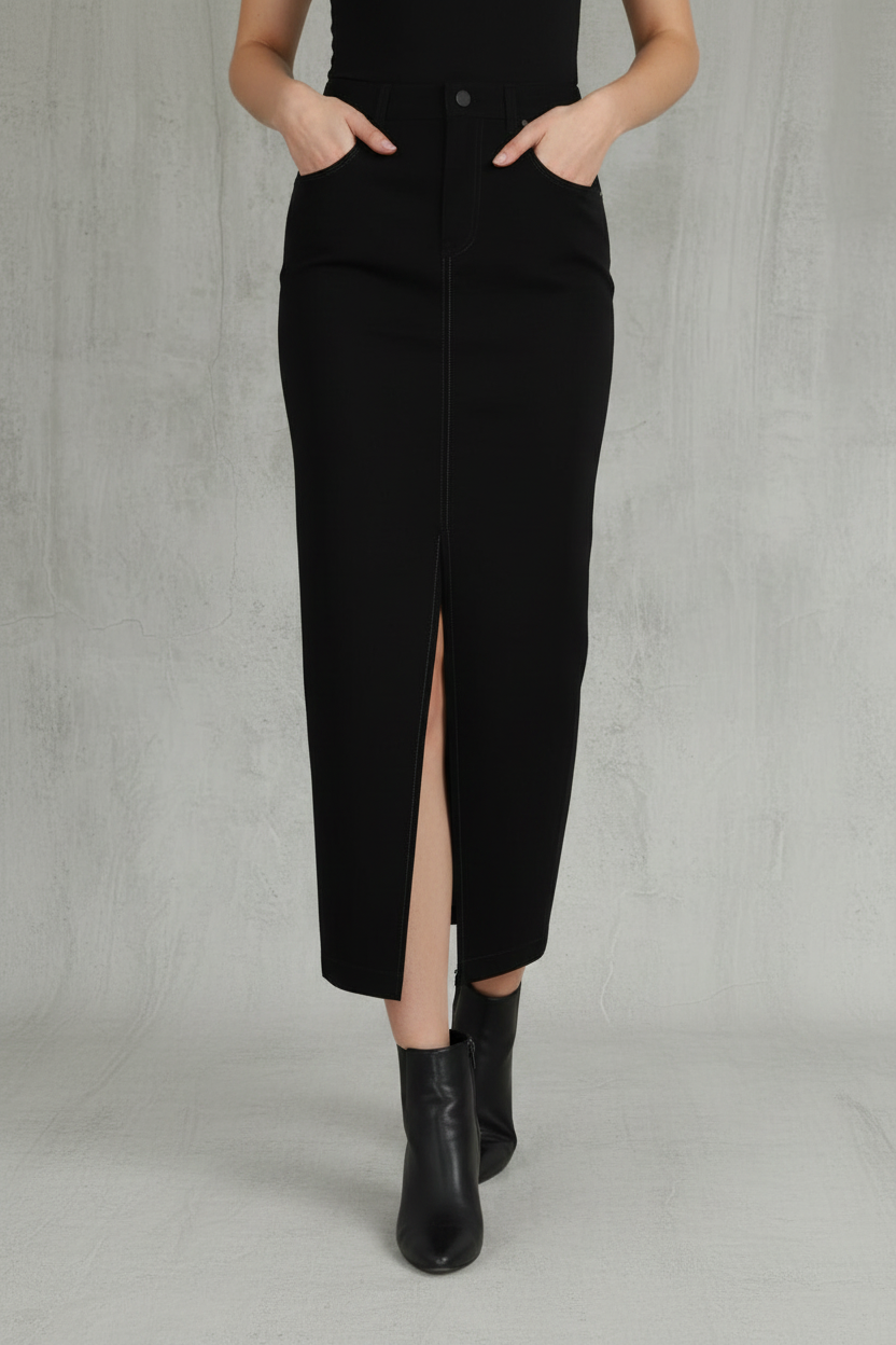 Black Denim Maxi Skirt