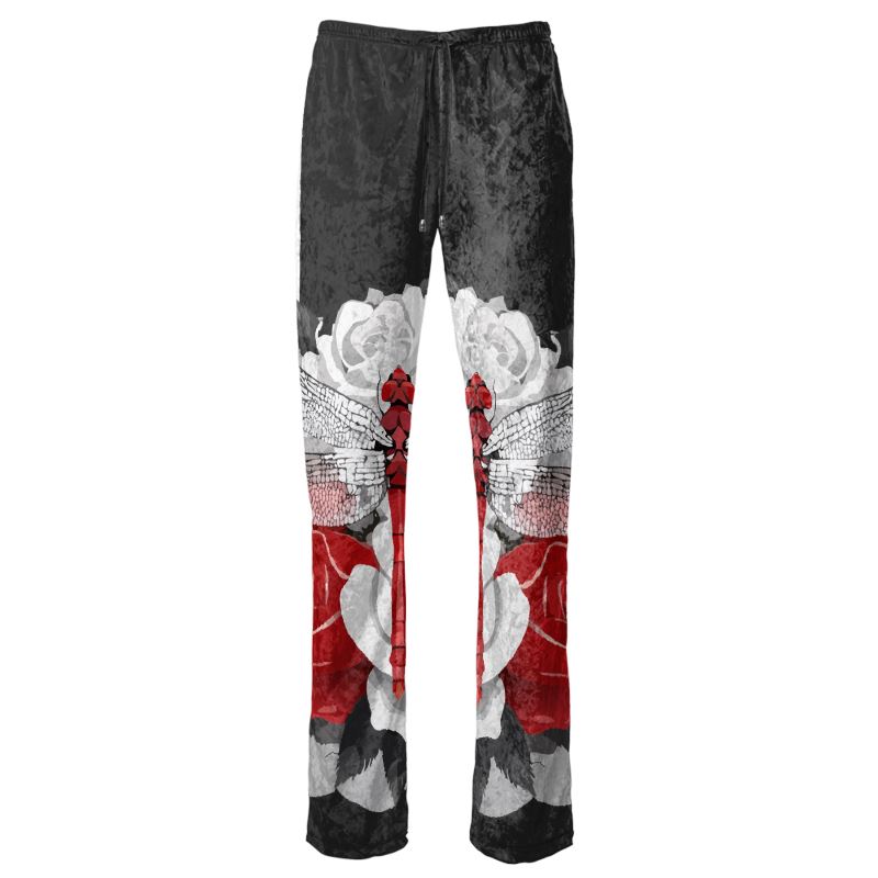 NimiaN Dragonfly Red Printed Wide-Leg Trousers (Black)