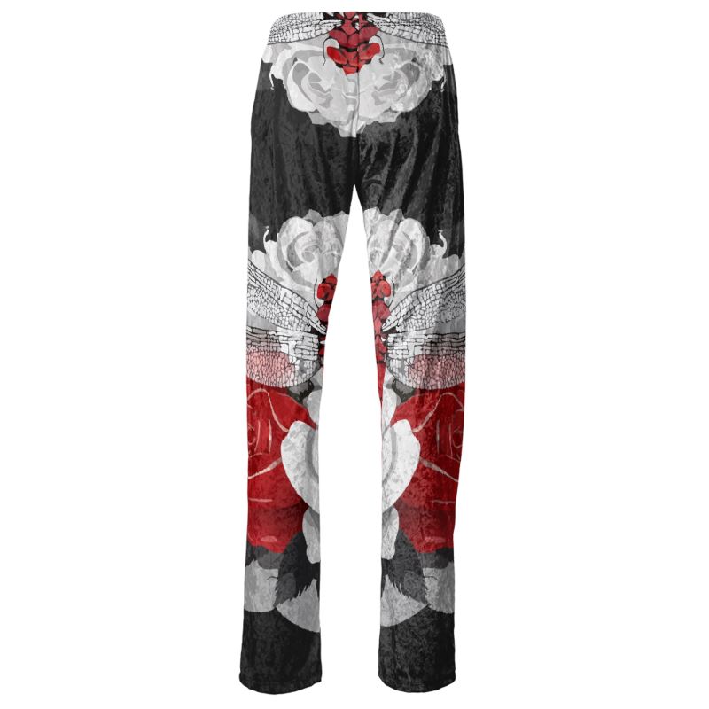 NimiaN Dragonfly Red Printed Wide-Leg Trousers (Black)