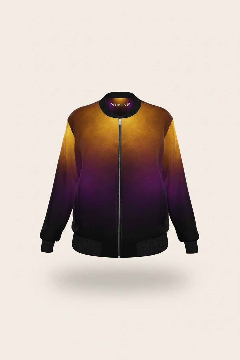 NimiaN Gradient Dark Grape Marble Velvet Women's Bomber Jacket