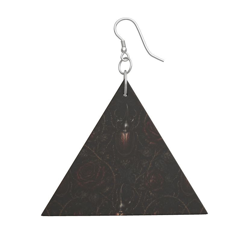 Wooden Earrings Geometric Shapes Rhino beetle Red Details