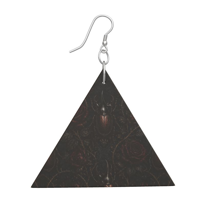Wooden Earrings Geometric Shapes Rhino beetle Red Details