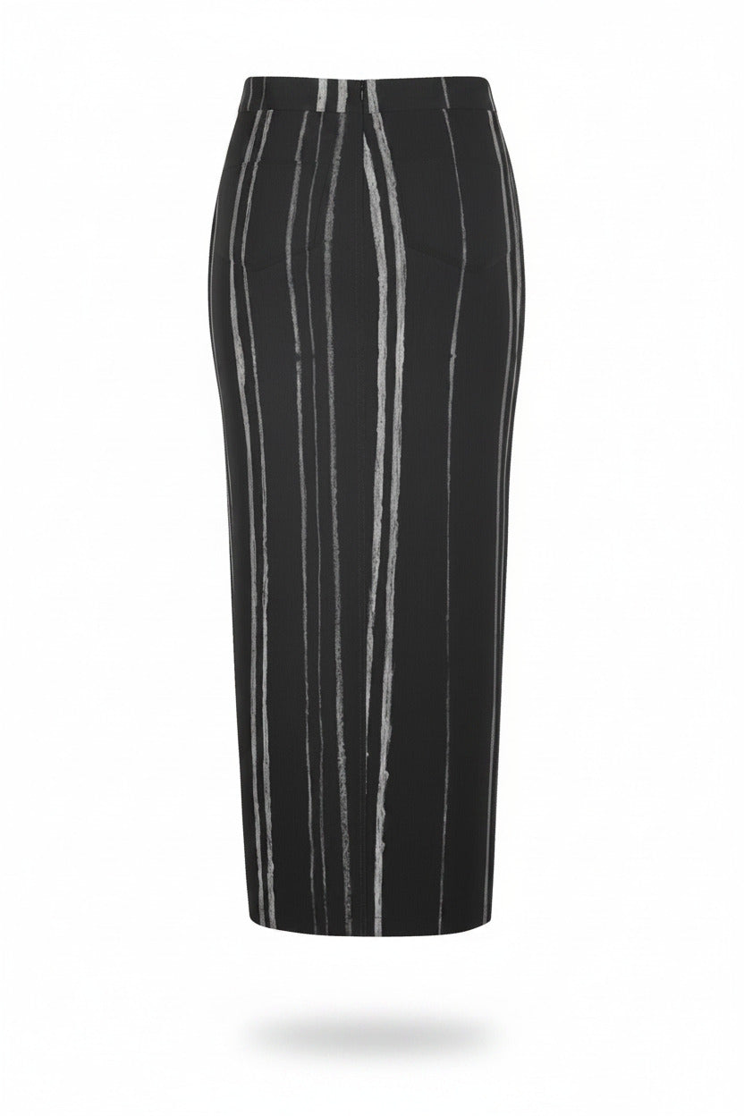 NimiaN White Stripes Denim Maxi Skirt