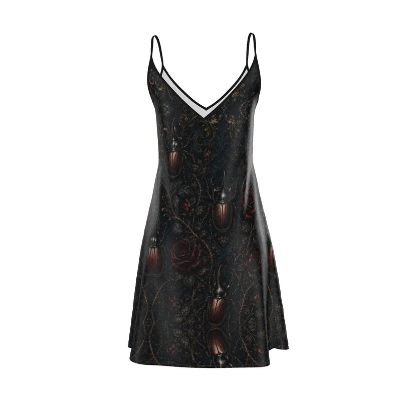 Slip Dress Midi rhino beetle pattern red roses