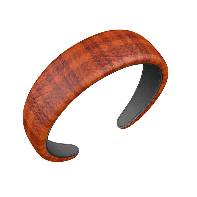 Leather Headband Orange Tartan Pattern