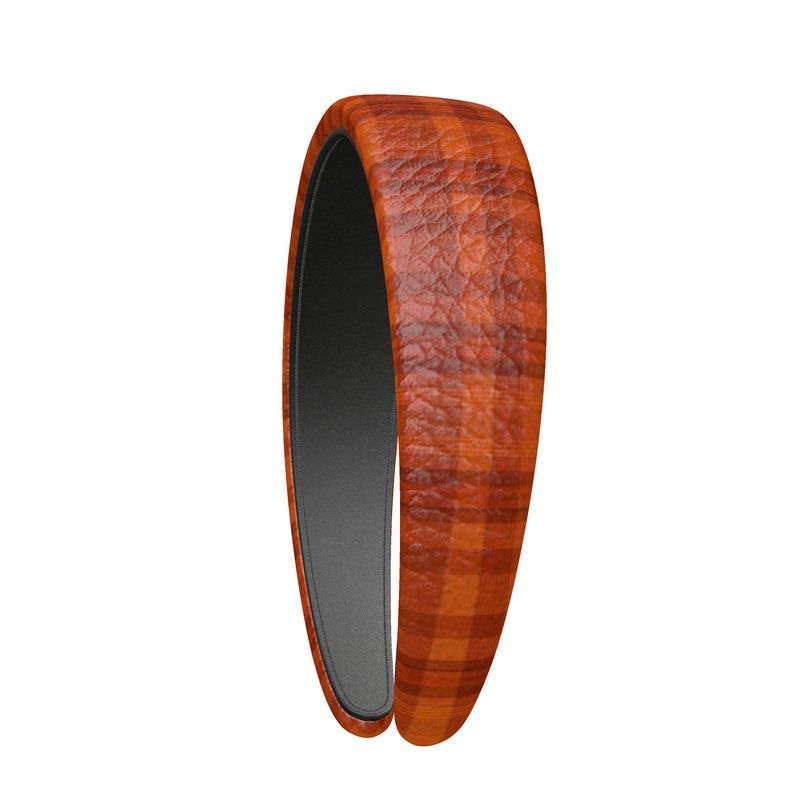 Leather Headband Orange Tartan Pattern