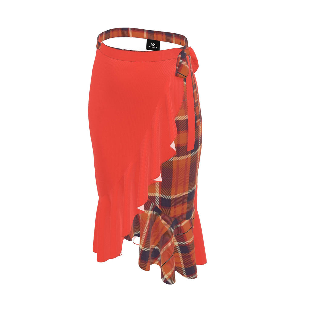 Flounce Skirt Blood Orange Tartan Pattern