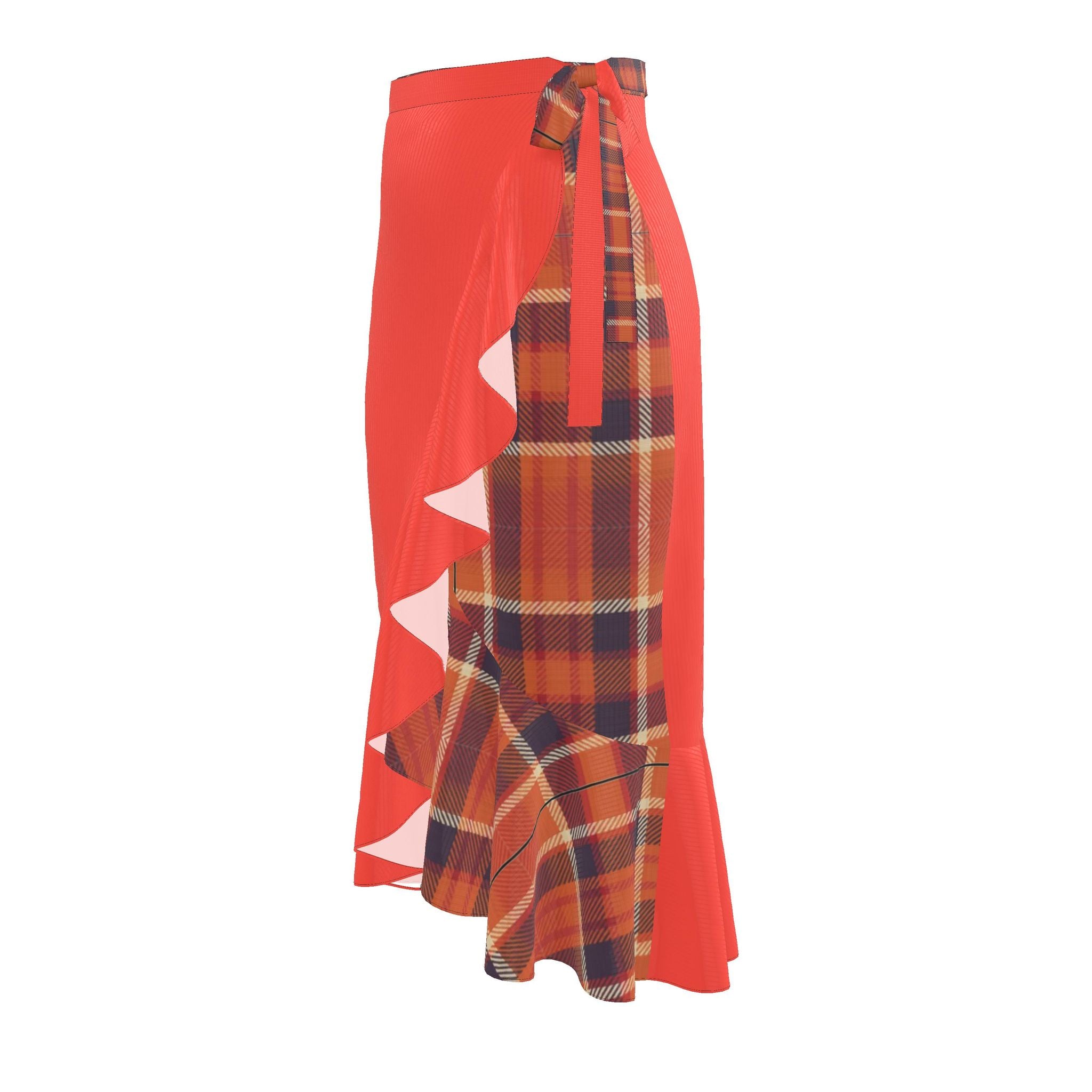 Flounce Skirt Blood Orange Tartan Pattern