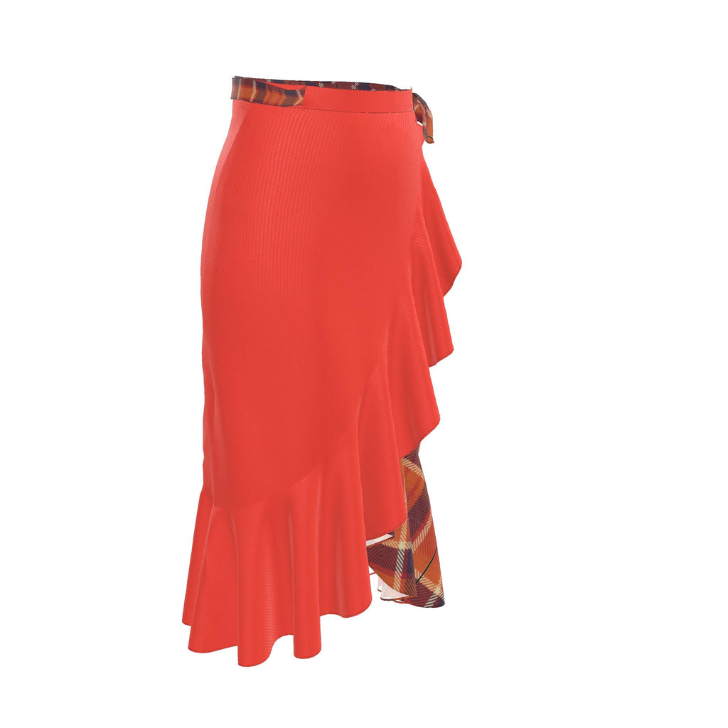 Flounce Skirt Blood Orange Tartan Pattern