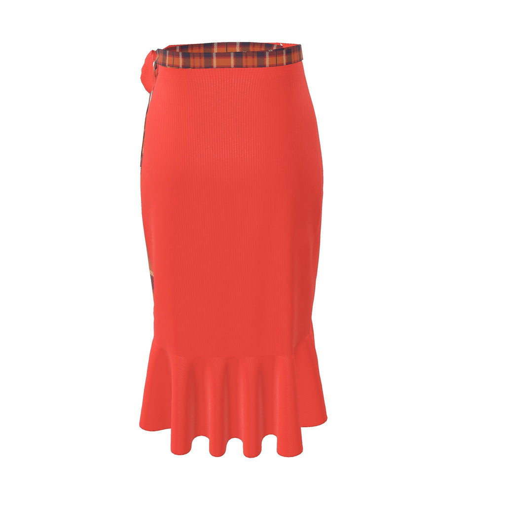 Flounce Skirt Blood Orange Tartan Pattern