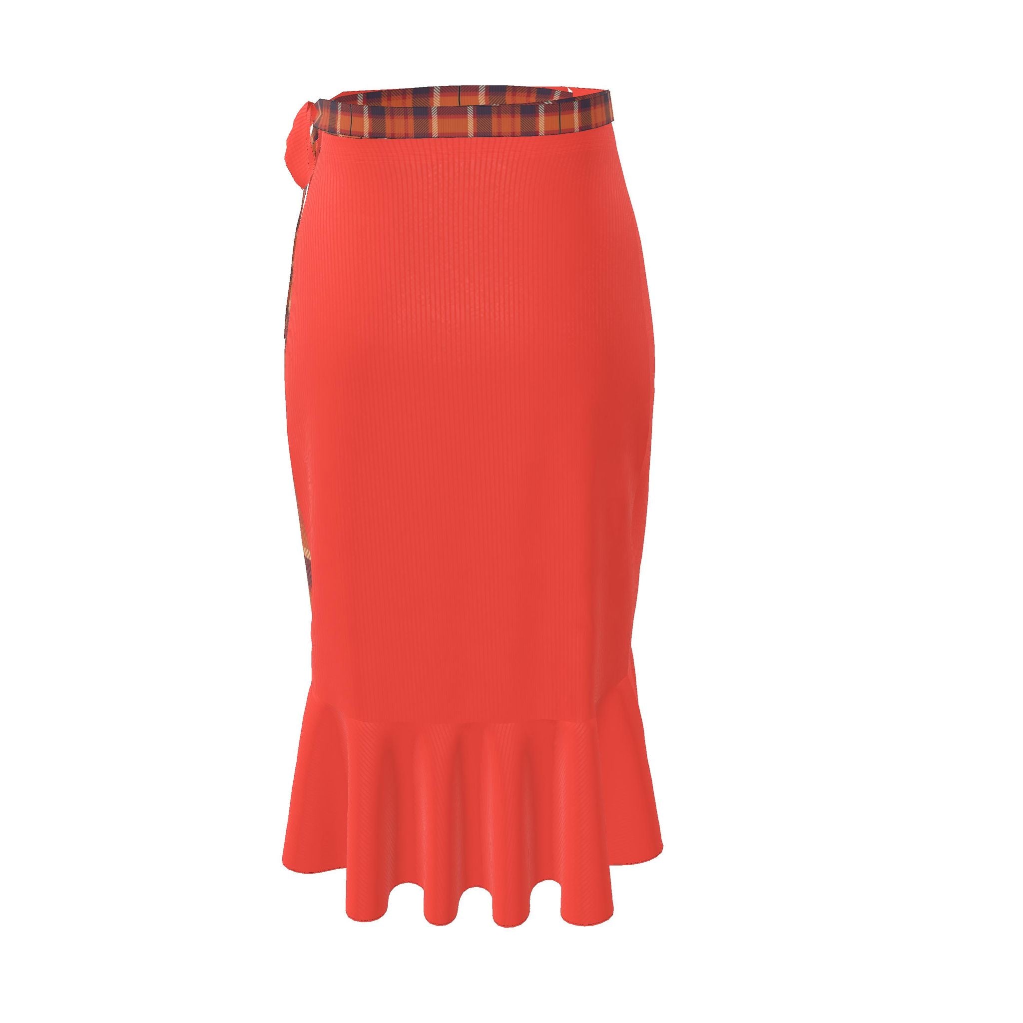 Flounce Skirt Blood Orange Tartan Pattern