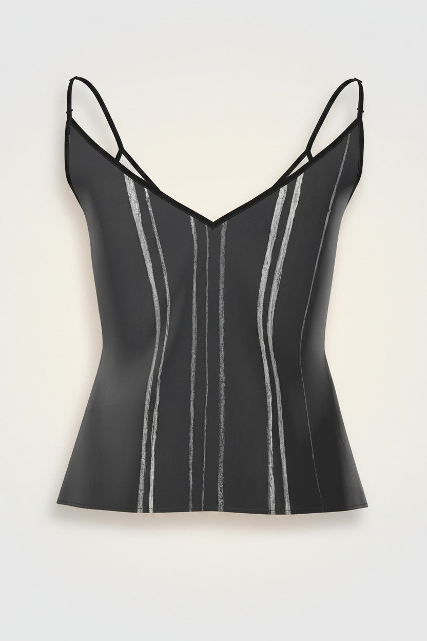 NimiaN White Stripes Pure Silk Strappy Camisole