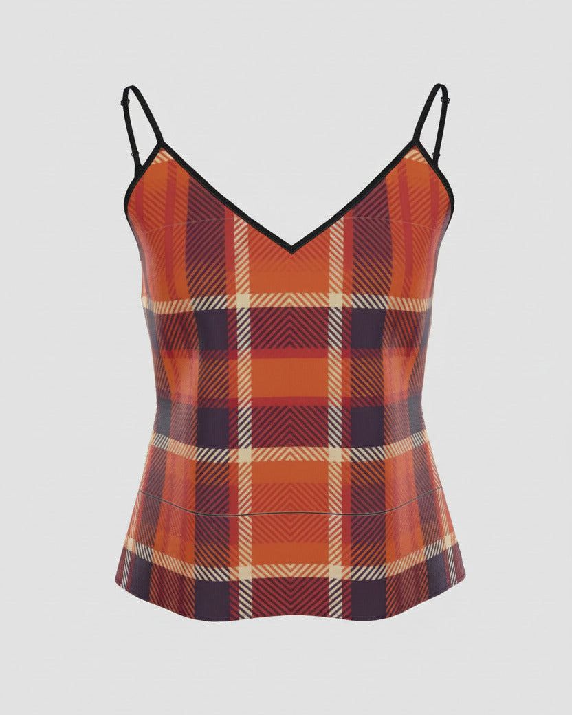 Strappy Camisole Blood Orange Tartan Pattern