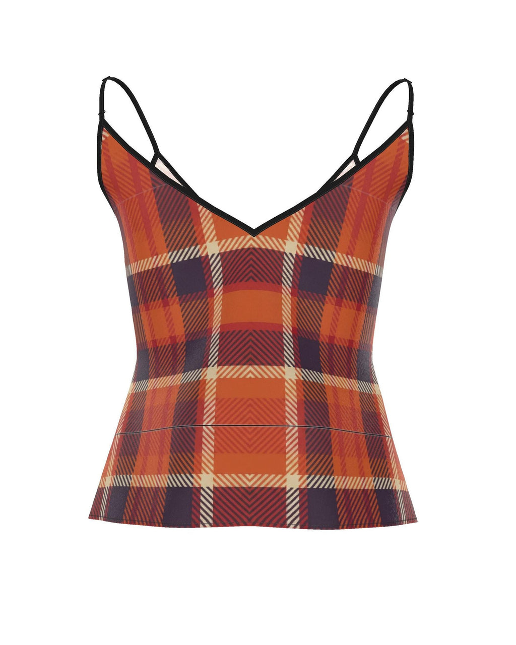 Strappy Camisole Blood Orange Tartan Pattern