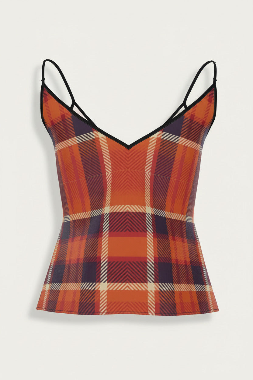 NimiaN Blood Orange Tartan Pure Silk Strappy Camisole