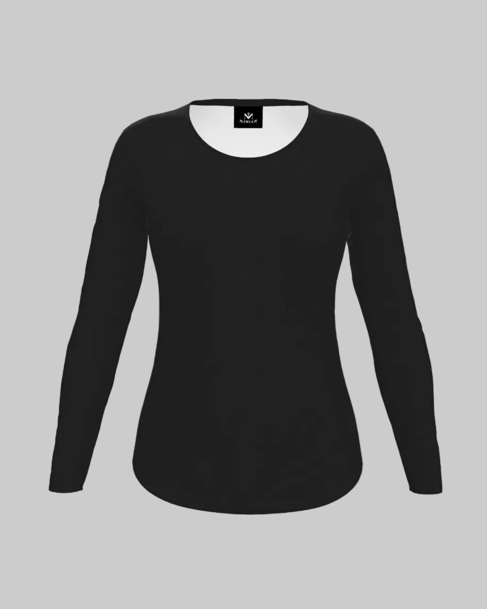 Women's Essential Long Sleeve Black T-Shirt | Classic Crew Neck