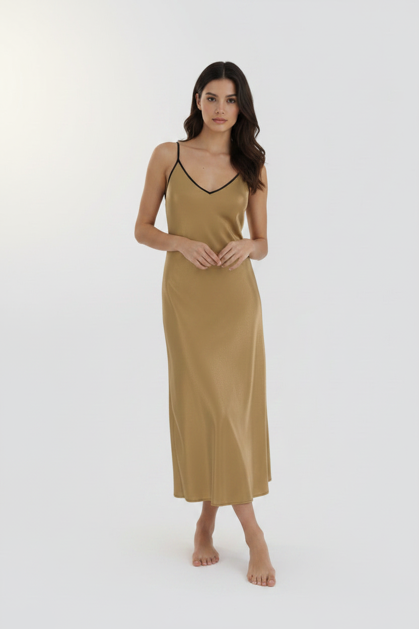 NimiaN Aurelia Gold Pure Silk Maxi Slip Dress