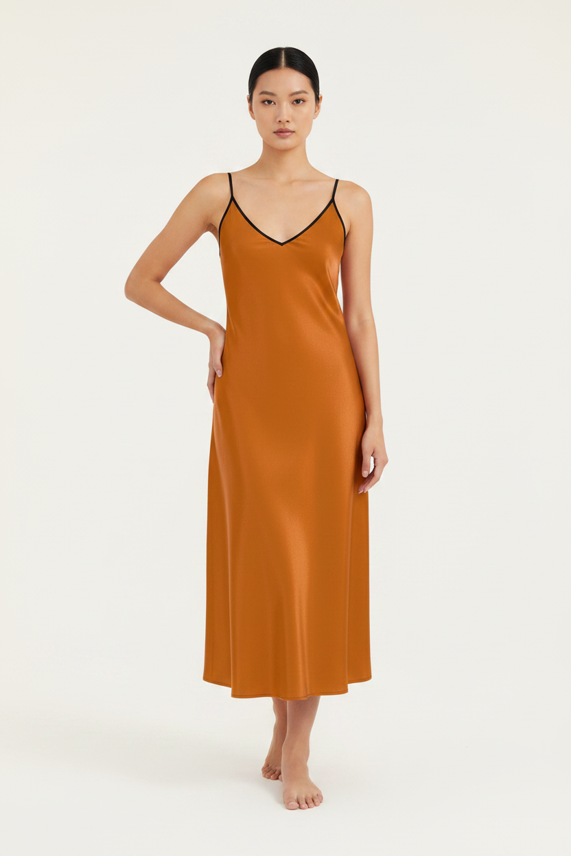 NimiaN Ember Veil Pure Silk Maxi Slip Dress