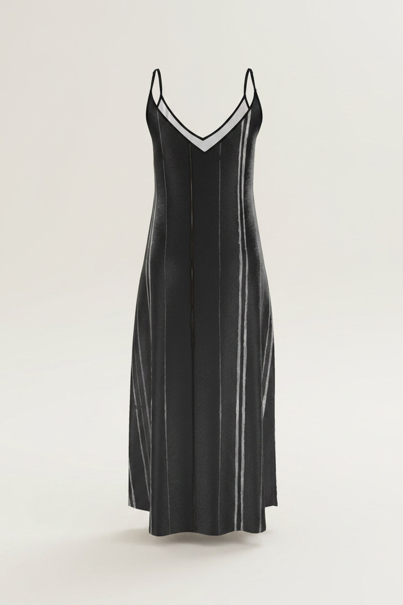 NimiaN White Stripes Pure Silk Maxi Slip Dress