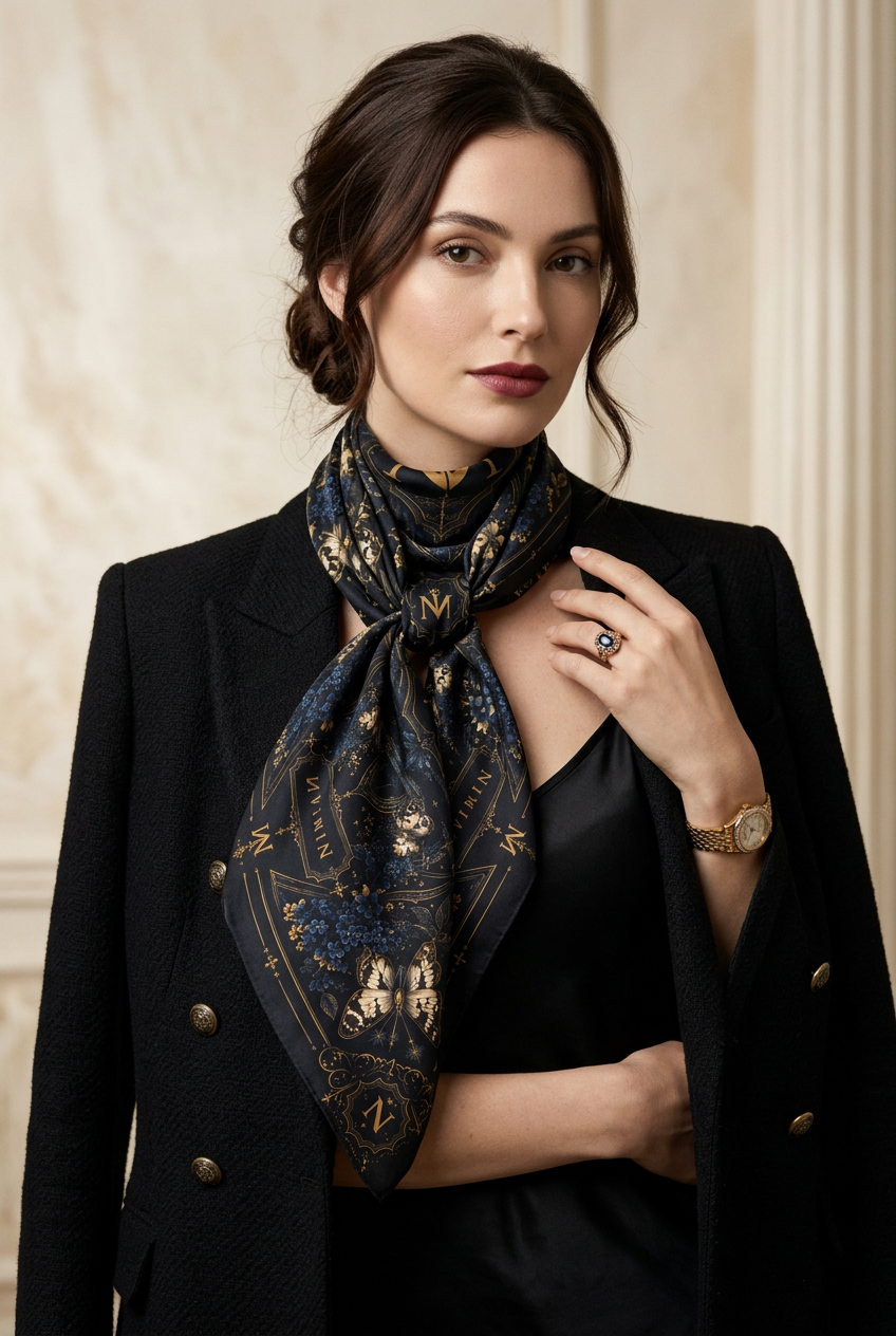 NimiaN Midnight Aurelia Butterfly Silk Scarf