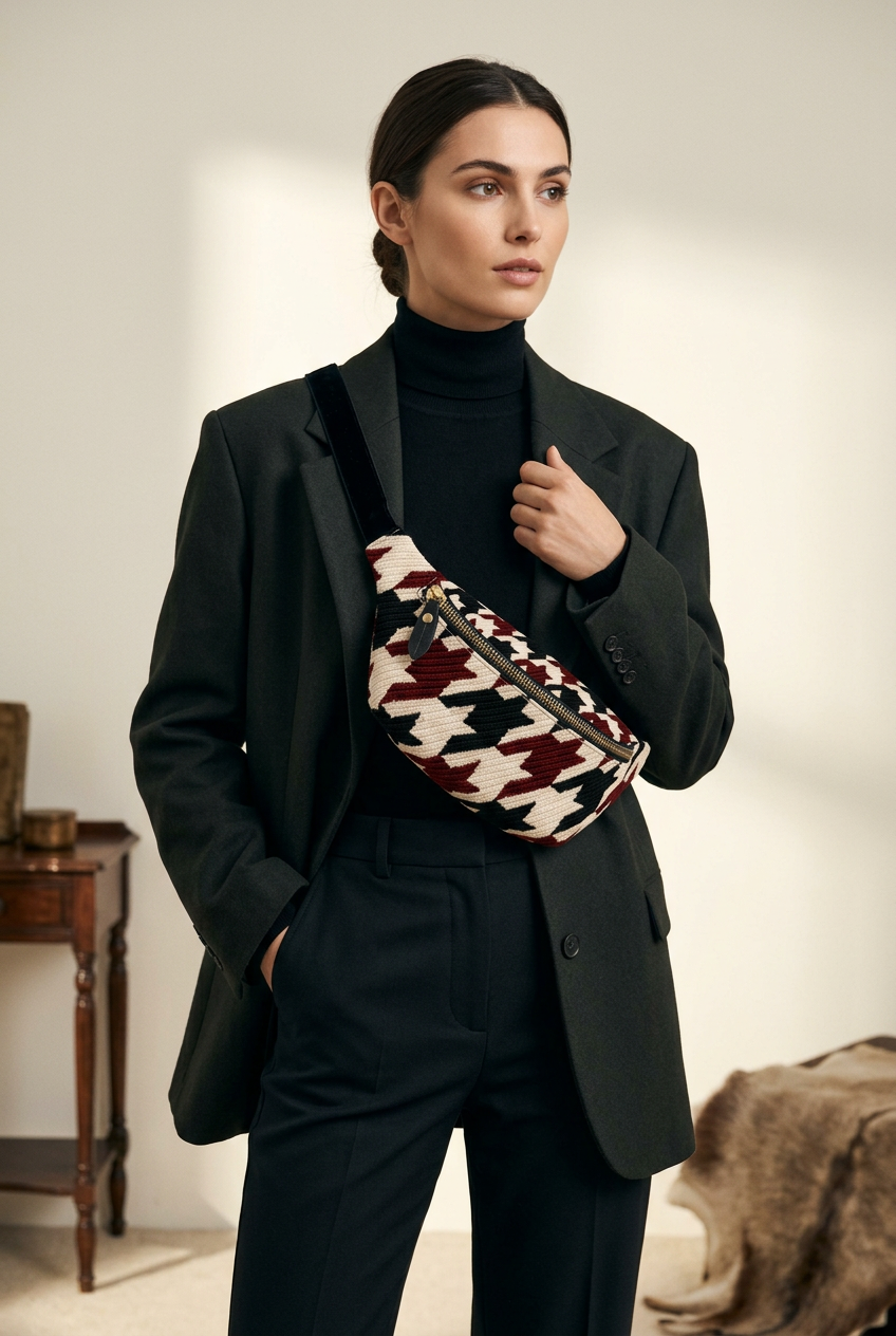 NIMIAN Noctis Houndstooth Nappa Leather Belt Bag