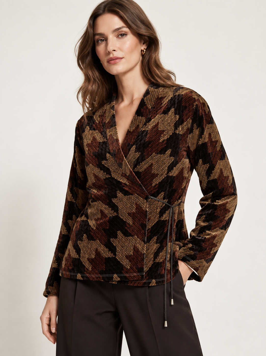 NIMIAN Umbra Terrain Crushed Velour Wrap Blazer
