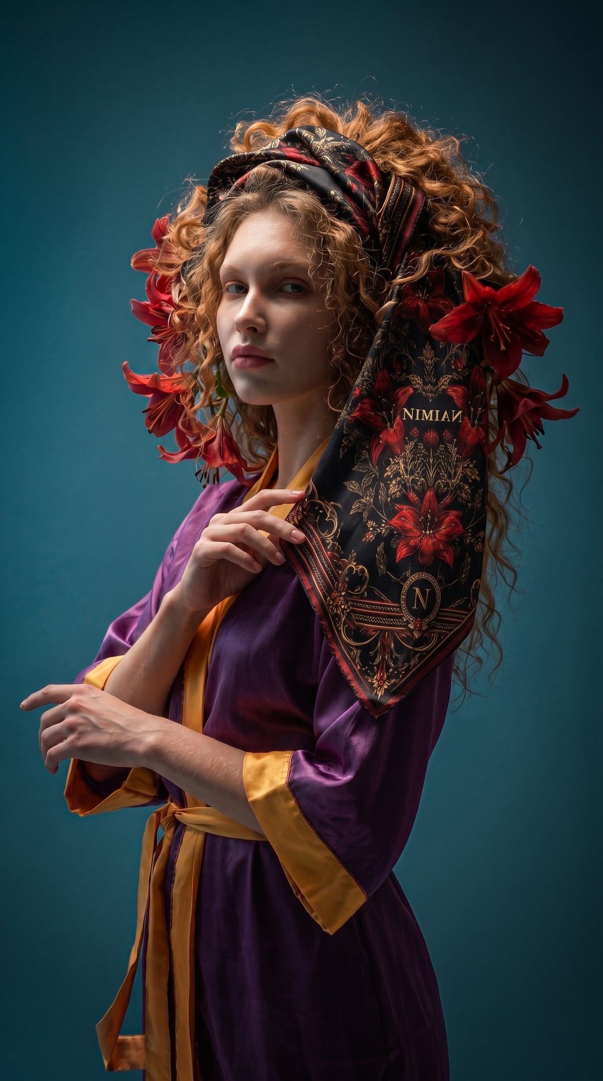 NimiaN Vespera Plum & Amber Belted Robe