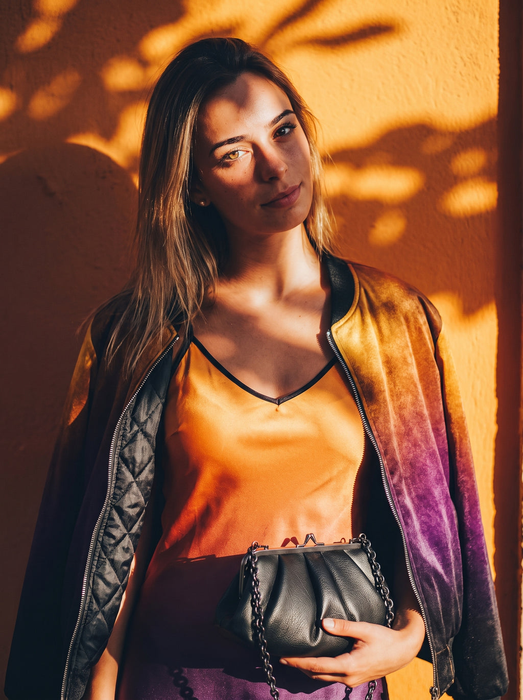 NimiaN Gradient Dark Grape Marble Velvet Women's Bomber Jacket