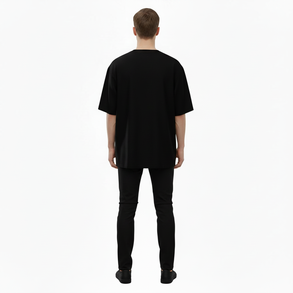Male model wearing the NIMIAN Morning Star Oversized T-Shirt, rear view