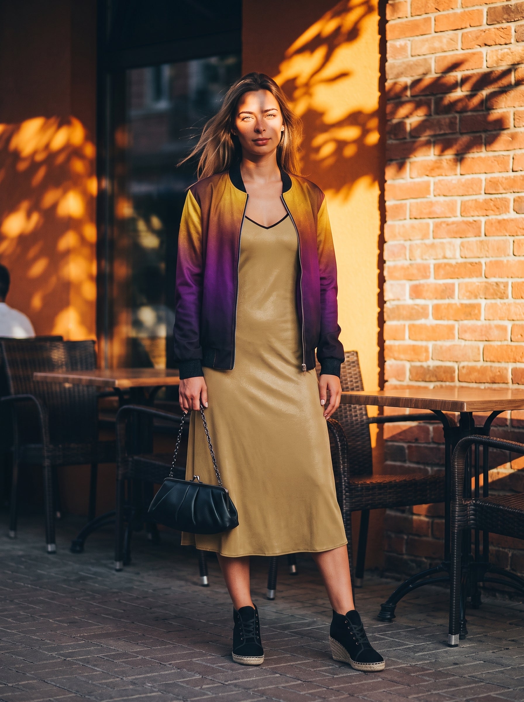 NimiaN Gradient Dark Grape Marble Velvet Women's Bomber Jacket