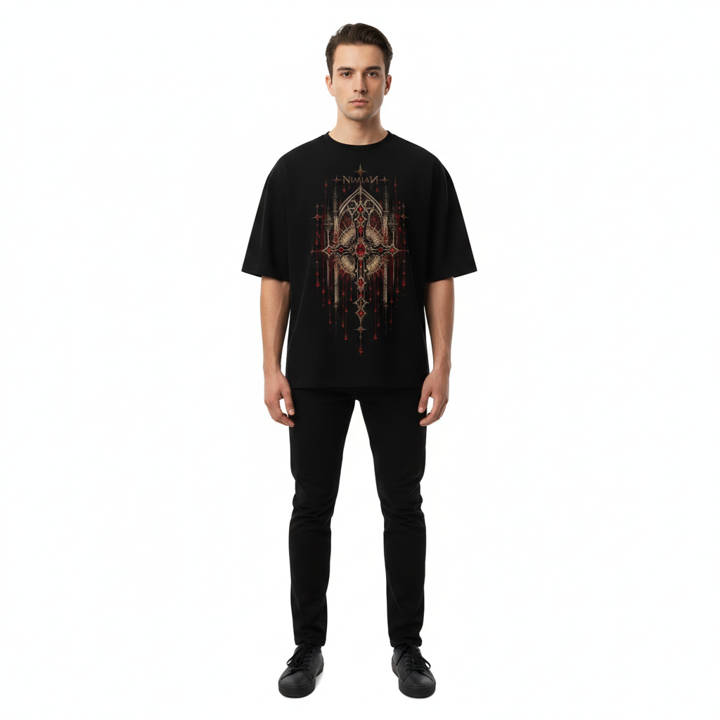 Modelo com Cathedral Nocturne Oversized T-Shirt