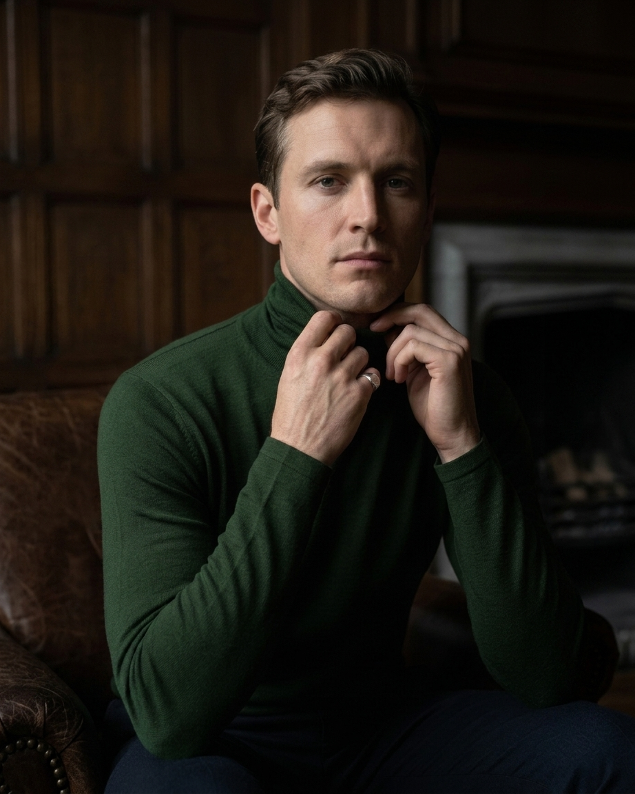 NimiaN Men’s Roll Neck - Dark Green (Slim Fit)