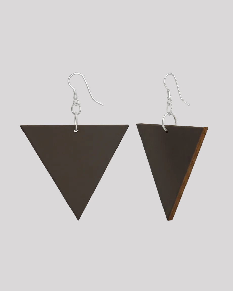 Wooden Earrings Geometric Shapes Dark Brown