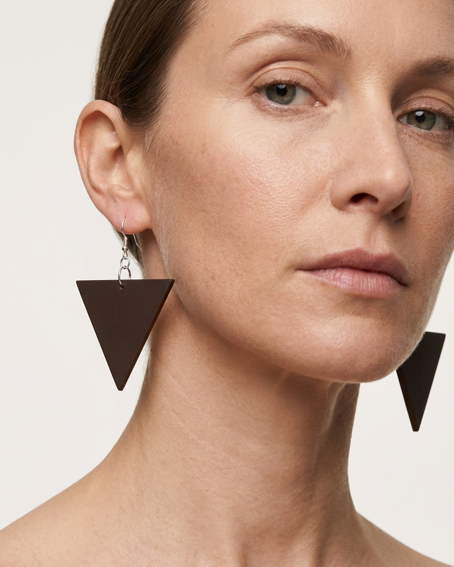 Wooden Earrings Geometric Shapes Dark Brown